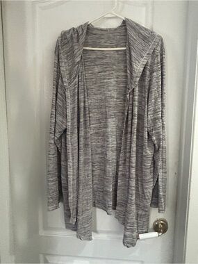 Source Unknown Lightweight Open-Front Hooded Cardigan in Gray Marled